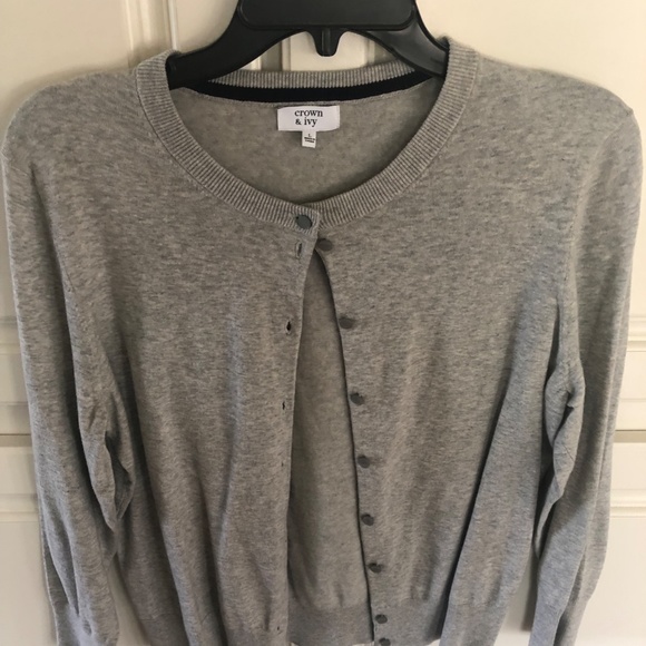 2 Crown and Ivy cardigans. Navy dotted and Solid Gray. 3/4 sleeve. - Picture 3 of 5
